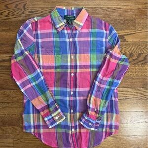Colorful Lauren Ralph Lauren Button Down Lightweight Blouse Size Small